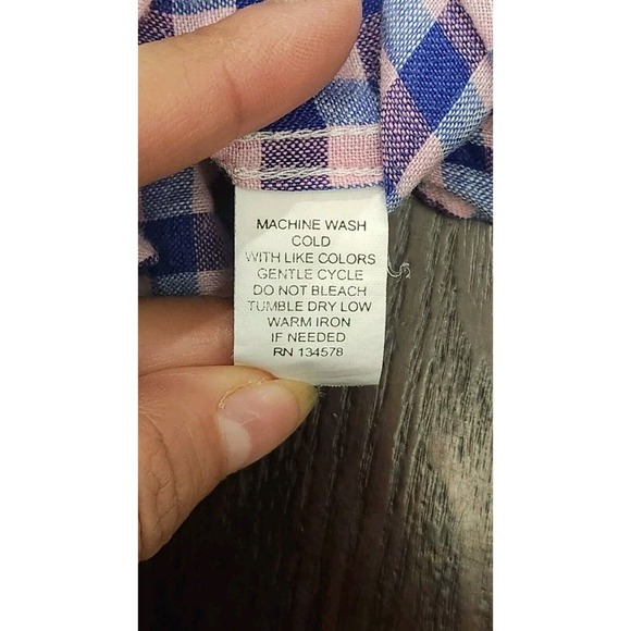 Vineyard Vines Blue Pink Plaid Classic Fit Murray Shirt Mens S 100% Linen - Picture 7 of 9
